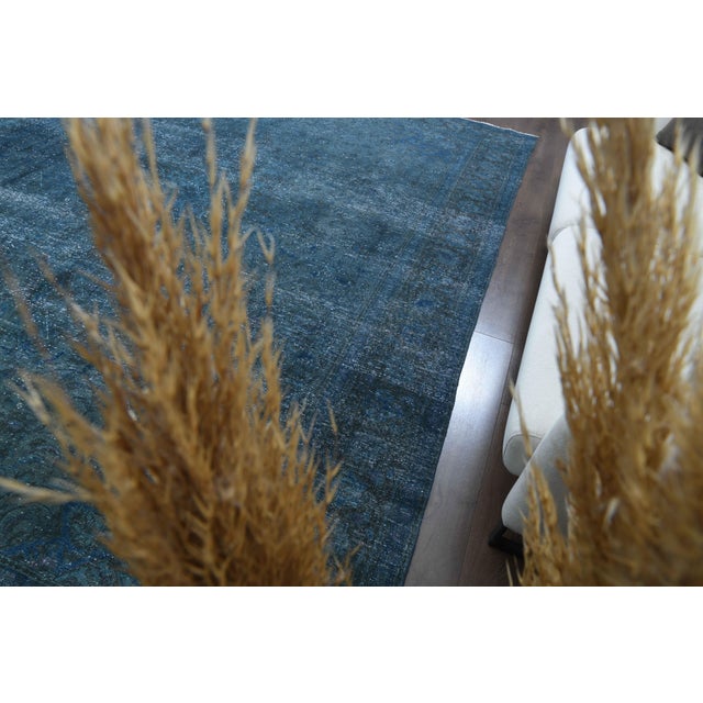 Persian 1970s Vintage Persian Handmade Wool Cotton Blue Area Rug For Sale - Image 3 of 11