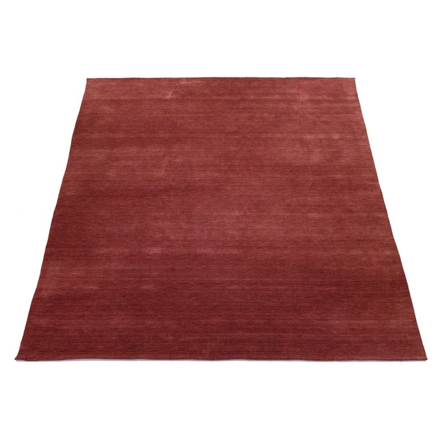 Modern Apadana's Modern Gabbeh Hand-Loom Wool Area Rug in Red Burgundy For Sale - Image 3 of 7