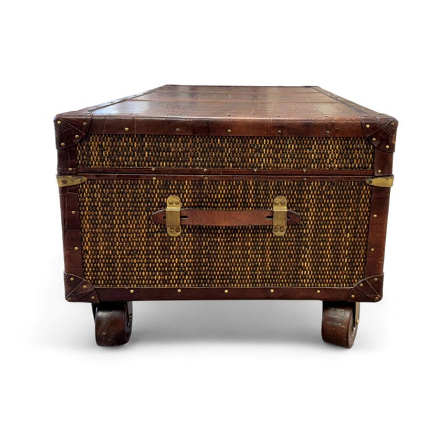 Campaign Baker Milling Road Rattan & Leather Campaign Style Trunk Table For Sale - Image 3 of 11