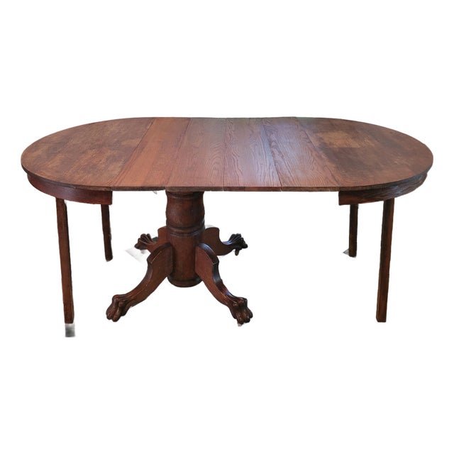 1920s Lion Clawfoot Oak Pedestal Table For Sale