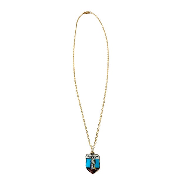 Wyoming Yellowstone National Park Fritz Reu Sterling Silver Enamel Vintage Charm on 18 Inch Gold Filled Necklace For Sale - Image 4 of 5