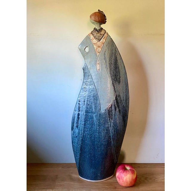 Fred Wiesener Art Deco Ceramic Clay Standing Lady Vessel Sculpture 28.5” For Sale - Image 9 of 13