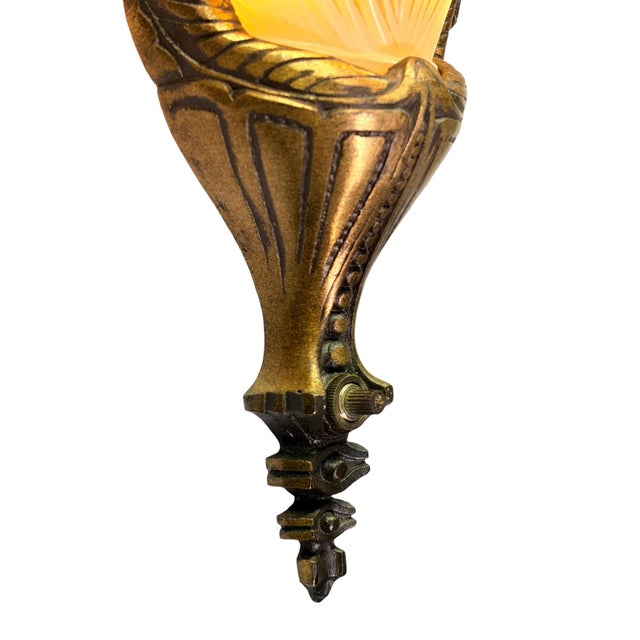 1930s 1930s Cast Bronze Wall Sconces With Ivory Art Deco Shades Original Finish - Pair For Sale - Image 5 of 15