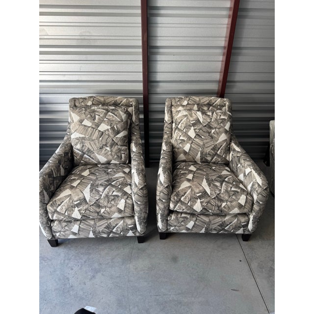 Modern Lee Industries Palm Leaf Upholstered Lounge Chair- Set of 2 For Sale - Image 3 of 11