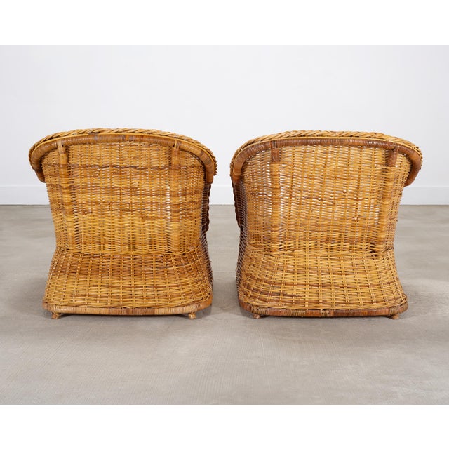 Pair of Organic Modern Rattan Wicker Lounge Armchairs For Sale - Image 17 of 18