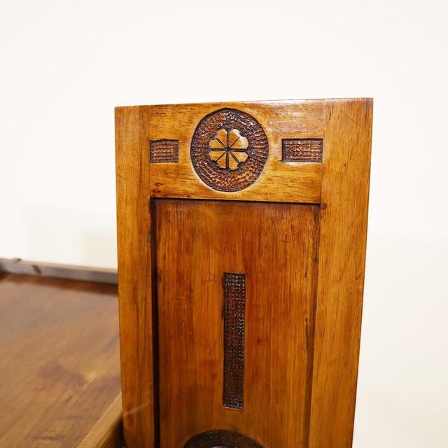 Wooden Vanity Table with Mirror and Green Fabric Top For Sale - Image 3 of 14