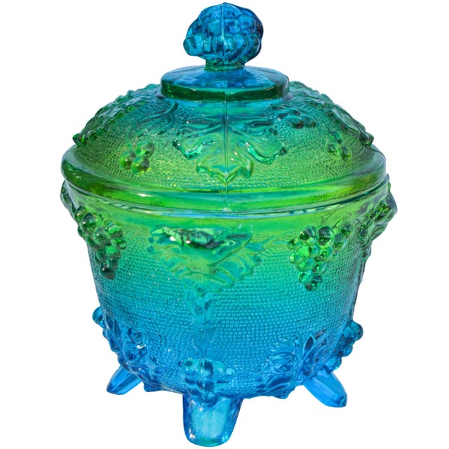Glass Glass Lidded Bowl W/ Grape-Pattern For Sale - Image 7 of 7