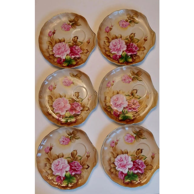 1930s 1930s Lefton Heritage Brown Floral Snack Plate and Cup Sets- 12 Pieces For Sale - Image 5 of 5