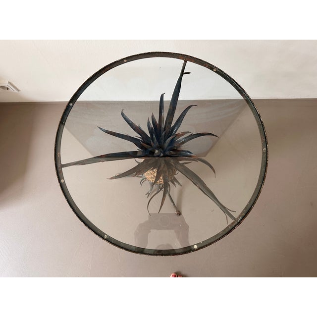 Polychrome Iron Pineapple Coffee Table with Glass Top, 1900 For Sale - Image 13 of 18