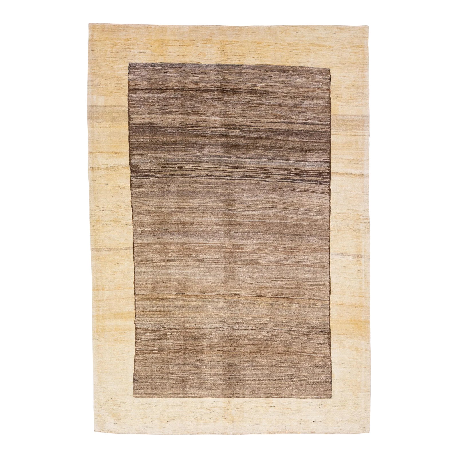 Modern Persian Gabbeh Handmade Brown & Beige Designed Wool Rug | Chairish