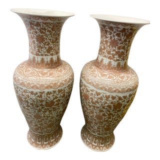 Huge Pair of 42" Chinese Iron-Red Porcelain Floor Vases For Sale