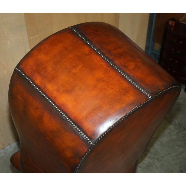 Late 20th Century Fully Restored Hand-Dyed Cigar Brown Leather Chesterfield Tufted Porters Armchair For Sale - Image 12 of 13