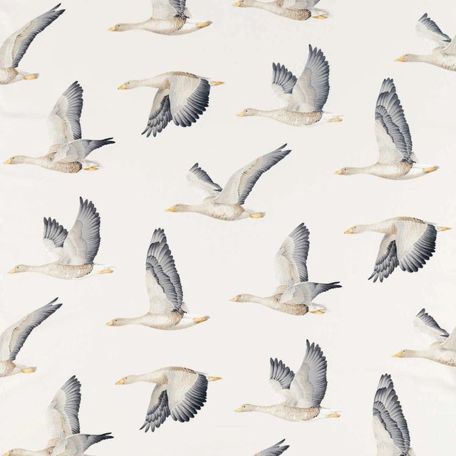 Sanderson Elysian Geese Fabric in Silver/Chalk For Sale