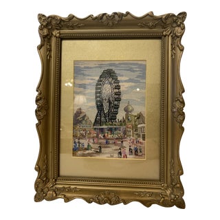 Late 19th Century Gilt Framed Petite Point Depiction of Parisienne Ferris Wheel For Sale