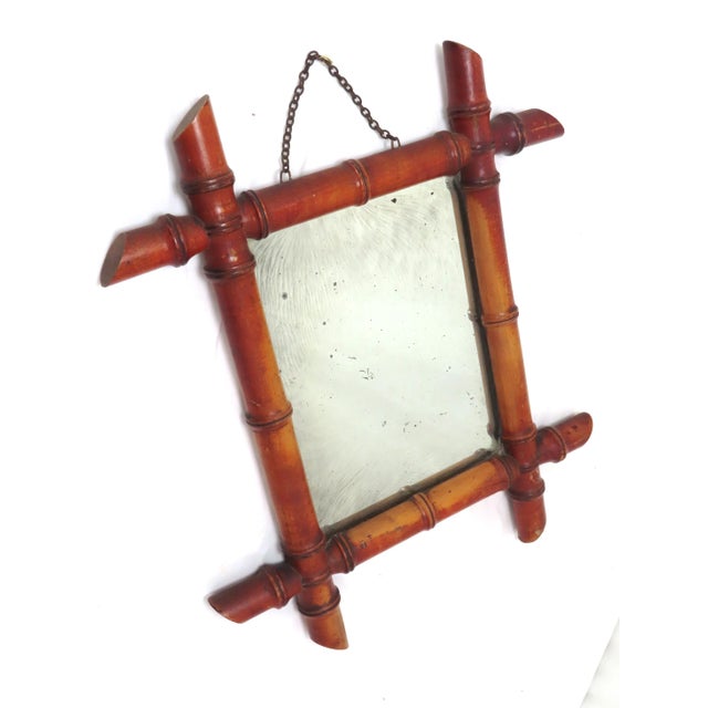 Antique Victorian Lathe Turned Bamboo Style Wood Mens Shaving Mirror For Sale - Image 4 of 13