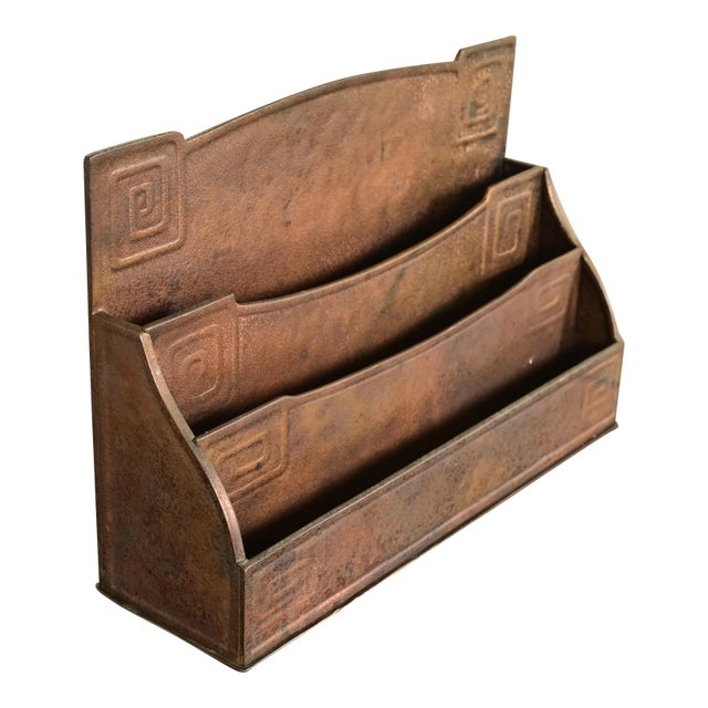 Tiffany Studios New York Art Deco Greek Key Bronze Letter Rack For Sale