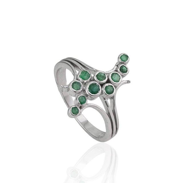 Artistic Abstract Vibrant Emerald Bubble Ring in 925 Sterling Silver, Size 8 For Sale - Image 9 of 12