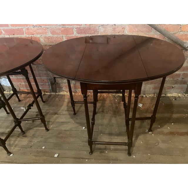 Early 20th Century Pair Petite Diminutive Mahogany Spider Leg Pad Foot Round Gateleg Tables For Sale - Image 10 of 12