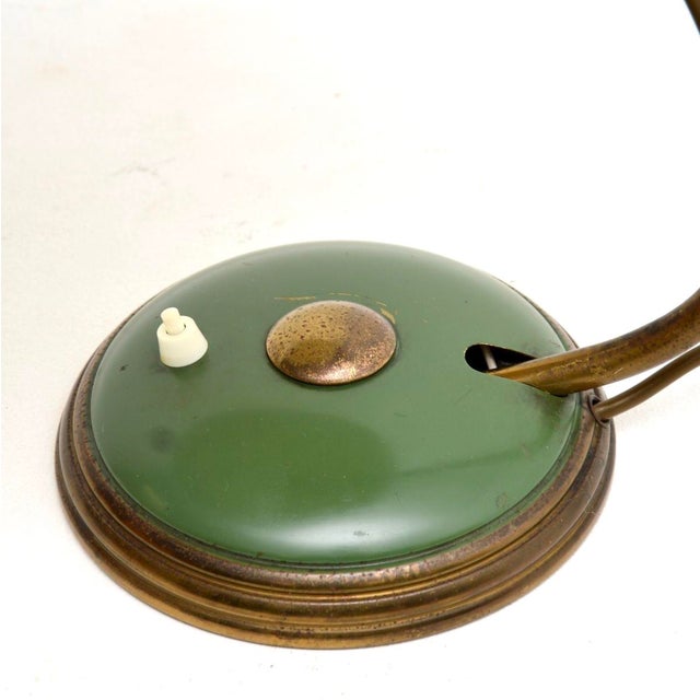 Metal Vintage Bauhaus Enamel and Brass Desk Lamp attributed to Helo Leuchten, 1950s For Sale - Image 7 of 8