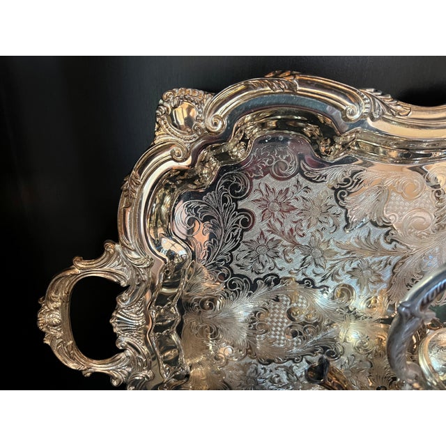 1980s Beautiful Silverplated Coffee/Tea Set With Ornate Tray - 7 Pieces For Sale In Boston - Image 6 of 9