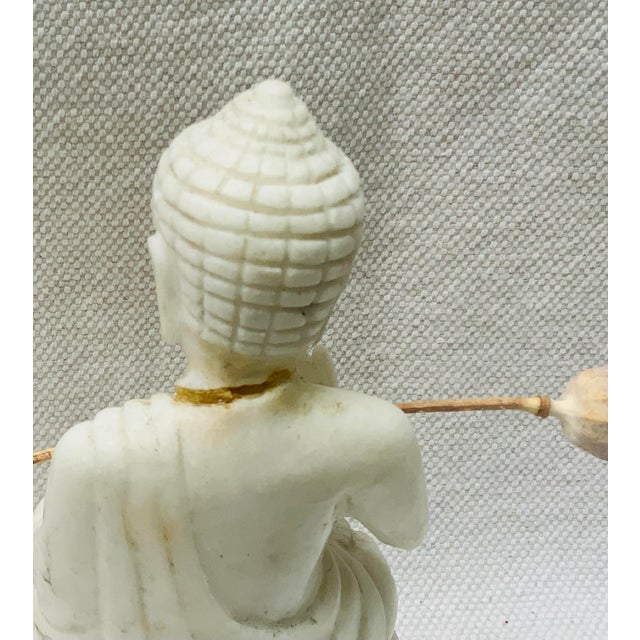 Stone Antique Chinese Hand-Carved Alabaster Seated Buddha Sculpture For Sale - Image 7 of 13
