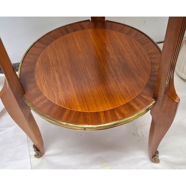 Wood Louis XIV Style Gilt Metal Mounted Mahogany Parquetry Candle Stand Side Table For Sale - Image 7 of 14