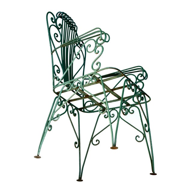 Metal 1950s Iron Garden Chairs in Moss Green - Set of 4 For Sale - Image 7 of 11