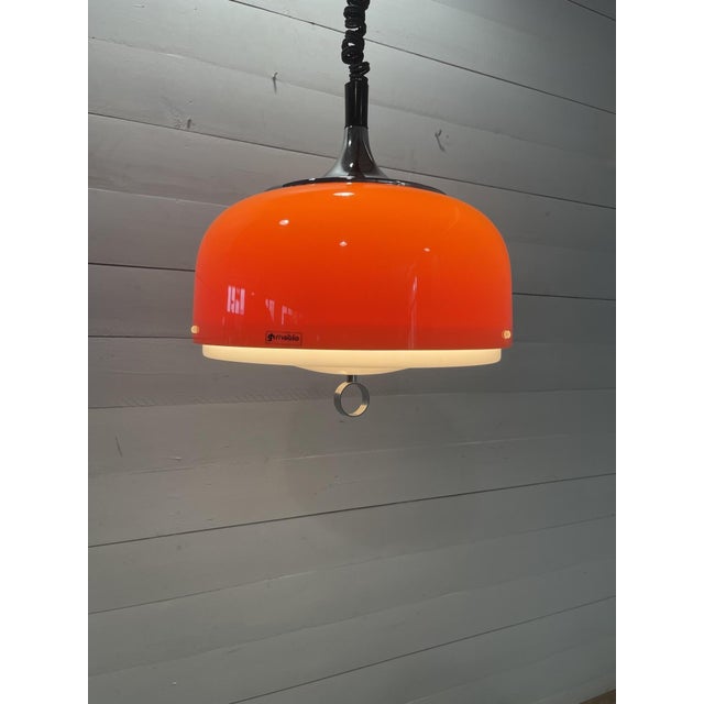 Vintage harvey guzzini orange space age pendant lamp ufo chrome italian design 1970s ceiling lamp plug and play a bold...