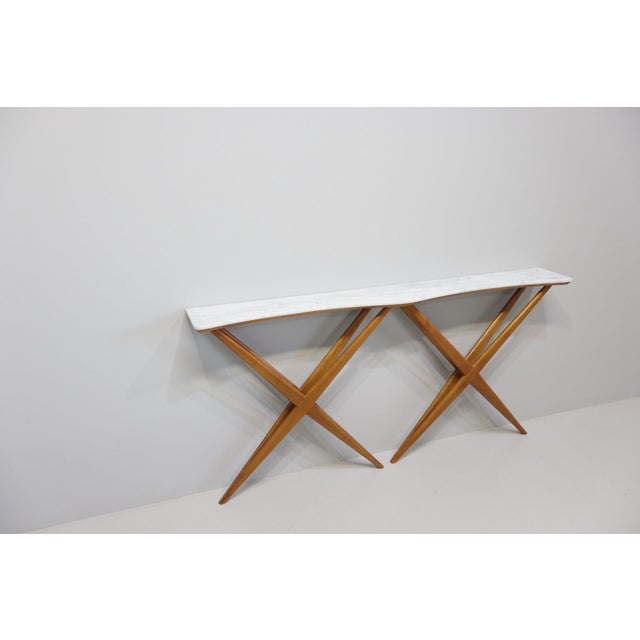 Mid-Century Modern Large Console Table with Double X-Shaped Carrara Marble Top from Studio B.B.P.R, 1950s For Sale - Image 3 of 11