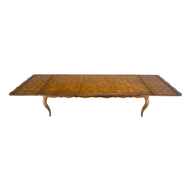 Large 10' Long French Provincial Italian Parquetry Inlayed Top Dining Table