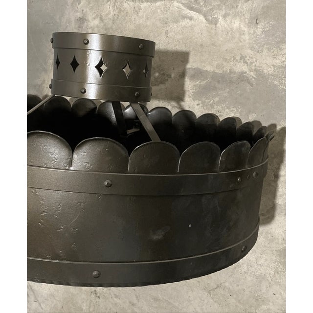 Metal Vintage Gothic Style Milk Glass and Metal Pendant Hanging Light For Sale - Image 7 of 11