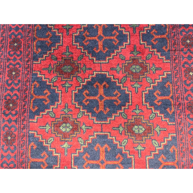 Red & Navy Blue Geometric Tribal Wool Runner Rug, 2'7