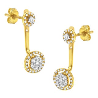 14K Yellow Gold Plated .925 Sterling Silver 5/8 Cttw Diamond Removable Stud and Dangle Earrings (I-J Color, I2-I3) For Sale