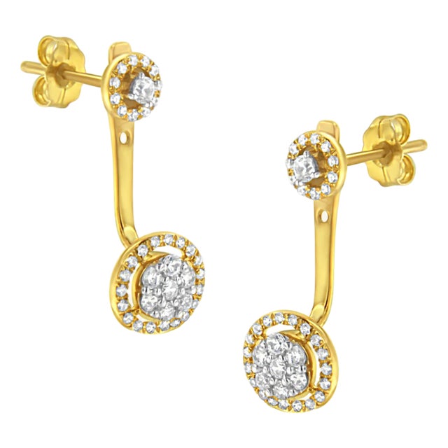 14K Yellow Gold Plated .925 Sterling Silver 5/8 Cttw Diamond Removable Stud and Dangle Earrings (I-J Color, I2-I3) For Sale