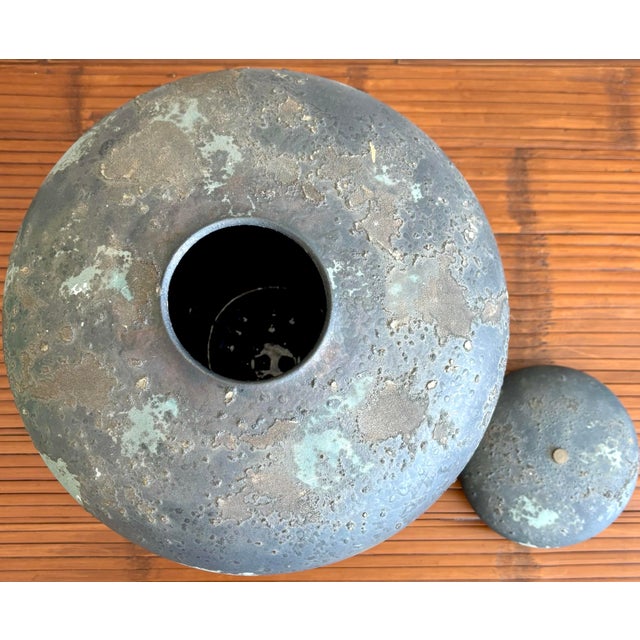 Vintage Boho Rustic Raku Cermaic Lidded Vessel For Sale - Image 4 of 6