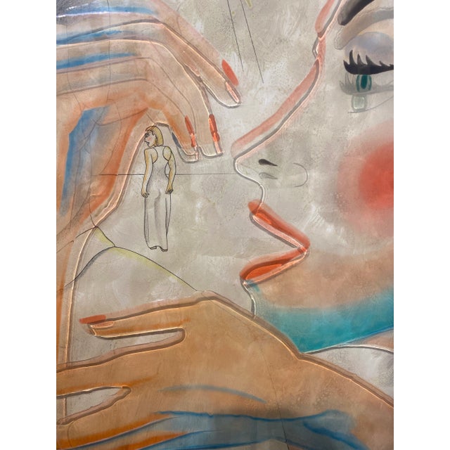 Figurative Vintage 90s Layered Portrait by Walter Frydryck For Sale - Image 3 of 4