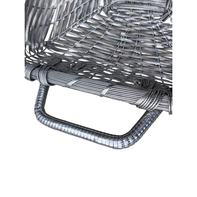 Vintage French Style Silver Mesh Woven Basket Tray For Sale - Image 10 of 11