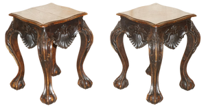 Hand Carved Hardwood Claw & Ball Side Tables, 1900s, Set of 2