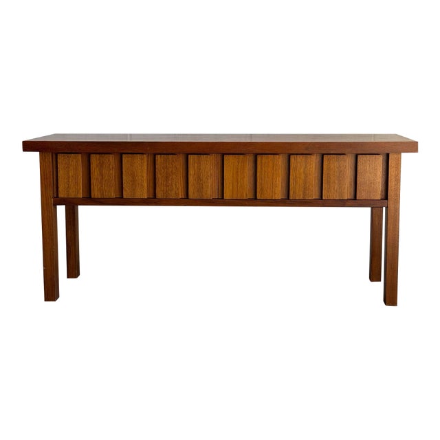 Teak Entry Bench With Sculptural Block Front Drawers Mid-Century Modern Denmark 1970s For Sale