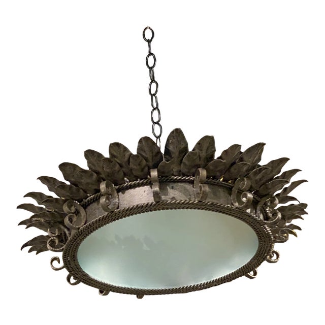 1940’s Silver Leaf Sunburst Light Fixture For Sale