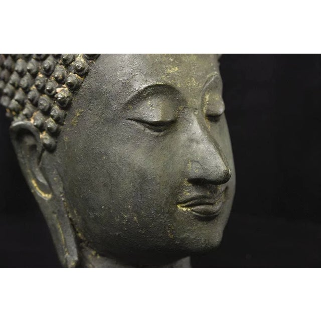 Metal Antique Thai Bronze Buddha Head of Walking Buddha From the Ancient Kingdom of Sukhothai For Sale - Image 7 of 12