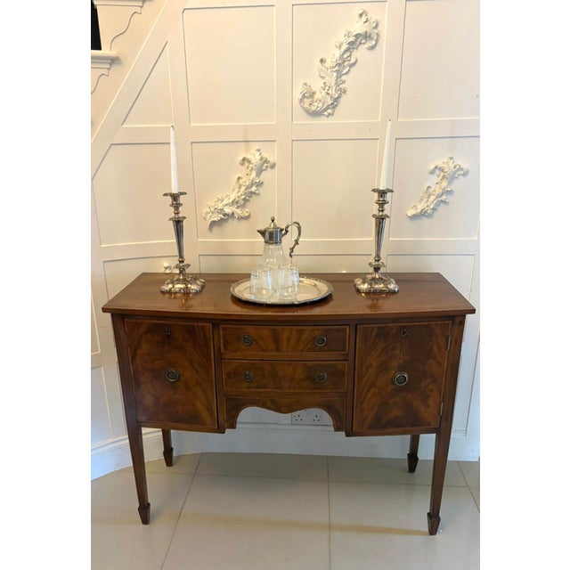 Antique Edwardian Flame Mahogany Bow Front Sideboard, 1900 For Sale - Image 3 of 16