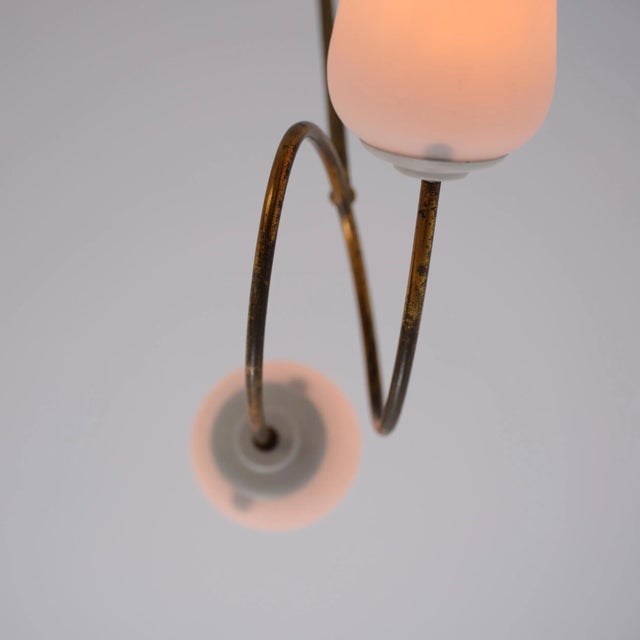 Brass Chandelier with Twin Opaline Glass Shades For Sale - Image 6 of 9