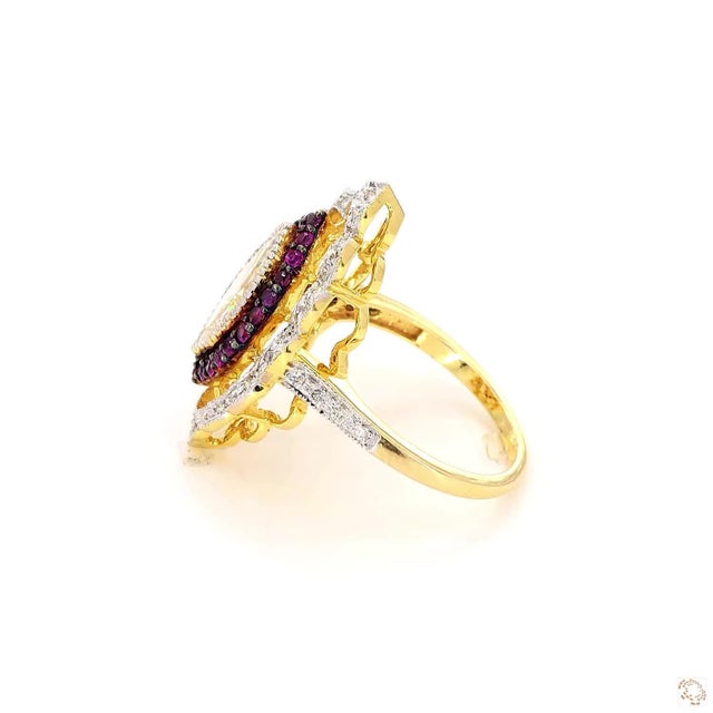 1.02 Carat Marquise Cut Diamond Ruby Gold Ring, Size 6.5 For Sale - Image 4 of 9