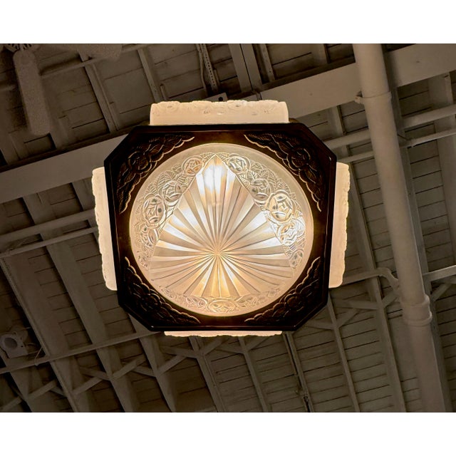 Glass French Art Deco Chandelier Signed by Degué For Sale - Image 7 of 9