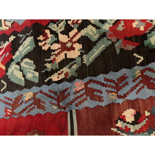 Vintage Mid-Century Bessarabian Kilim Red Floral Flat Weave Rug Room Size For Sale - Image 12 of 12