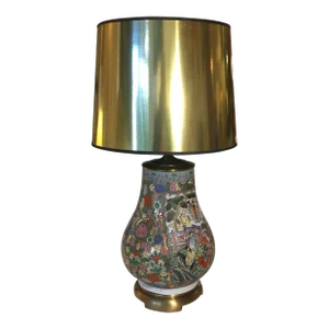 Vintage 1950s Hand - Painted Asian Ceramic Lamp