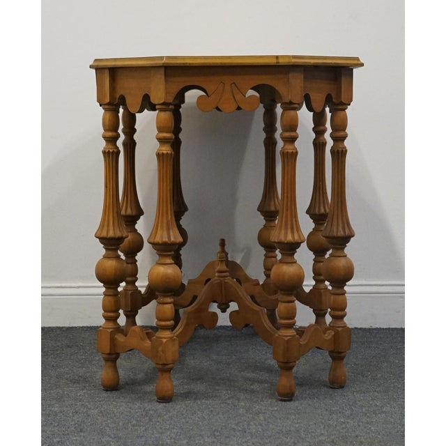 Vintage Antique Mediterranean Revival Old World Black Walnut & Pecan 36" Accent Table W. Intricate Turned Baluster Legs For Sale In Kansas City - Image 6 of 8
