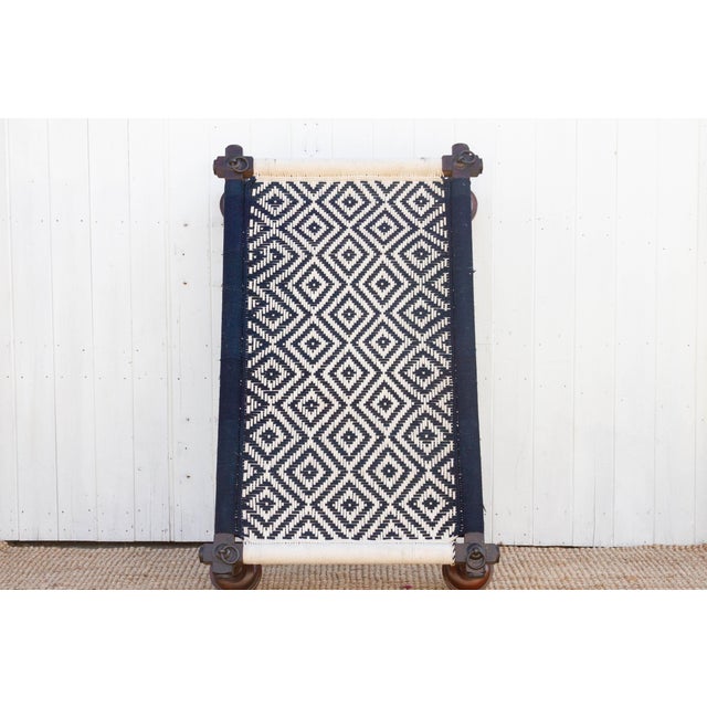 Wood Blue & White Woven Swing Charpai Bed For Sale - Image 7 of 10