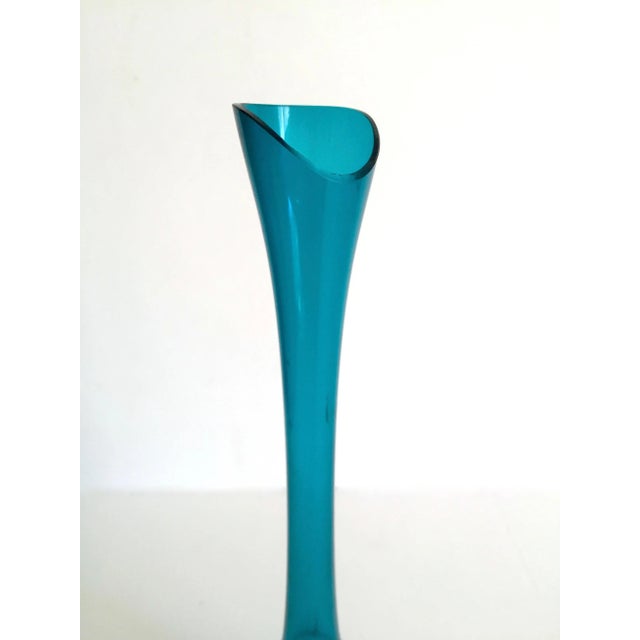 Vintage Mid Century Modernist Hand Blown Aqua Teal Blue Art Glass Bottle Vase Chairish